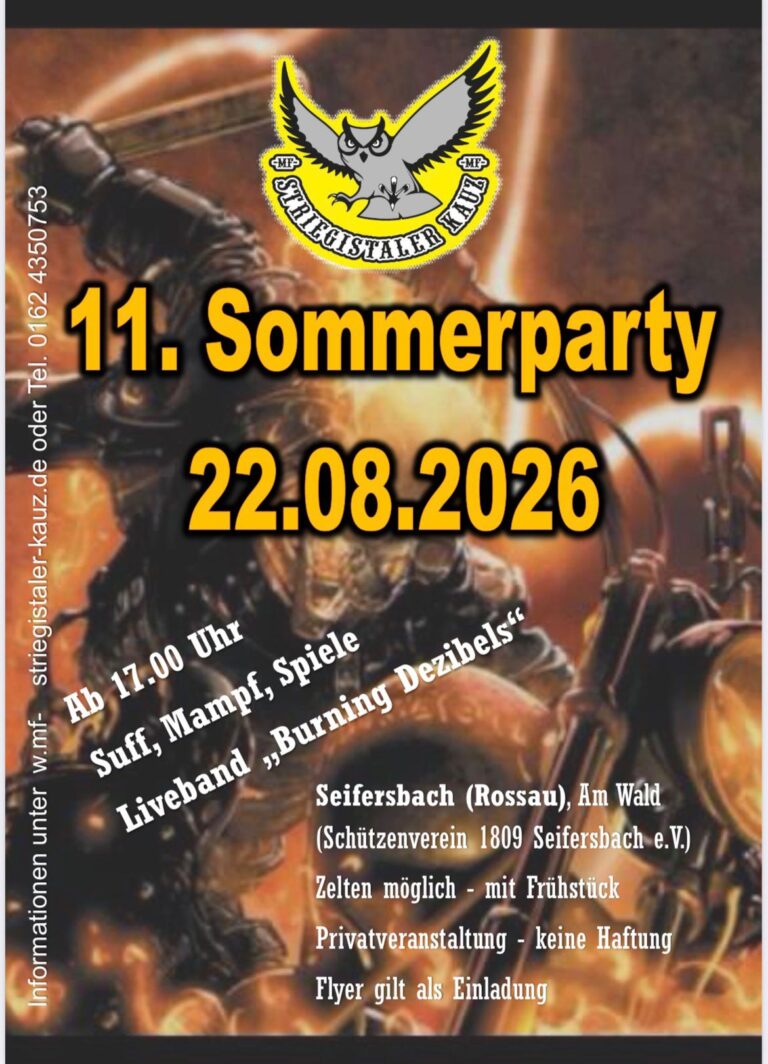 Sommerparty der MF Striegistaler Kauz auf dem Veranstaltungsplatz des Schützenvereins 1809 Seifersbach e.V.